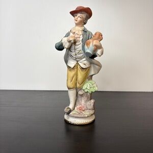 Vintage Porcelain Figurine Gentleman Carrying Vase French Chateau Home Decor